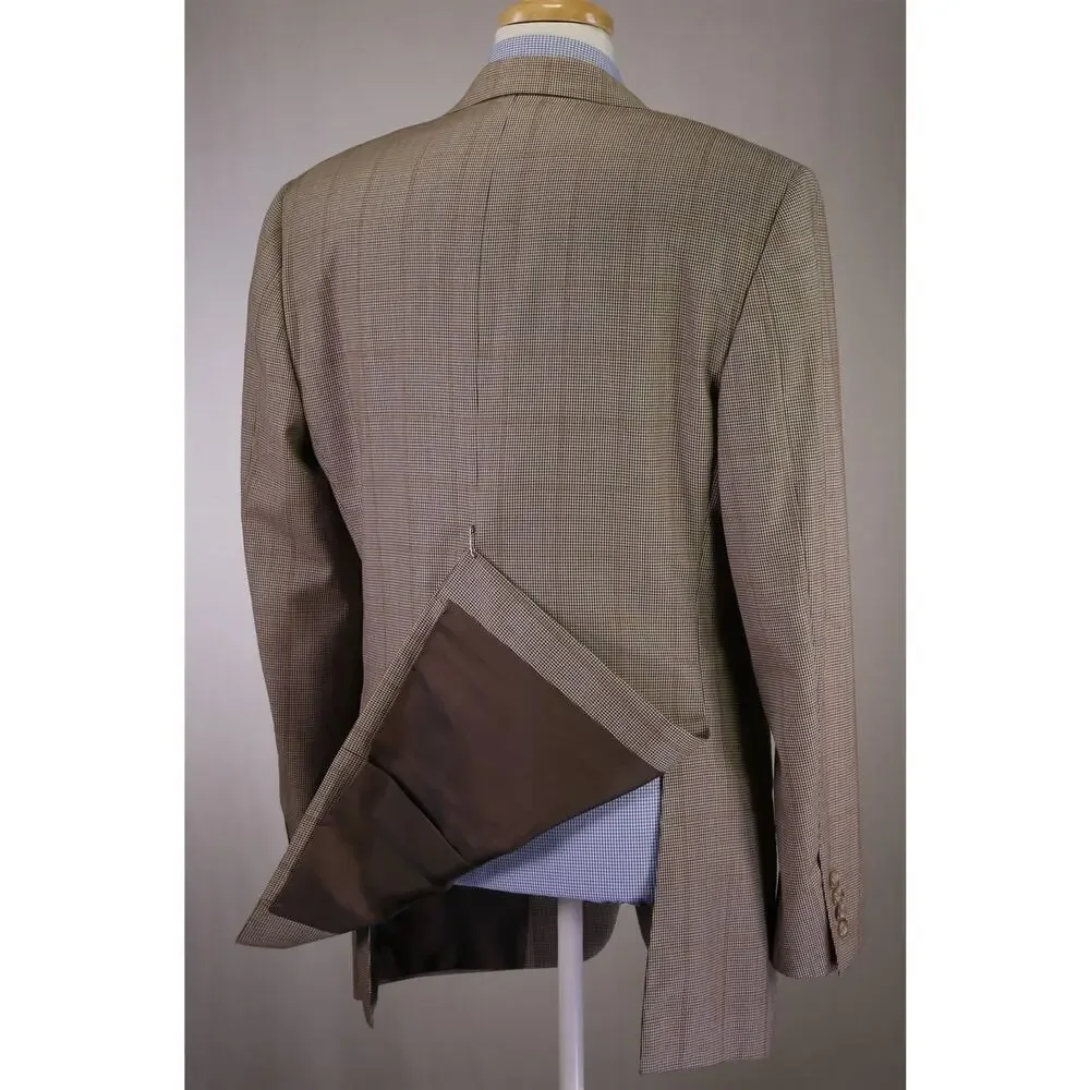 Hickey Freeman Current Addison Brown Windowpane 2-Btn Wool Sportcoat Blazer 40L